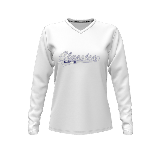 [FTLVCFWH-FYXS-LOGO1] Decker Comfort T-Shirt (Female Youth XS, White, V Neck, Logo 1, Long Sleeve)