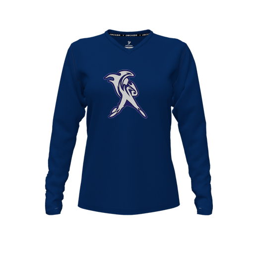 [FTLVCFNV-FYXS-LOGO2] Decker Comfort T-Shirt (Female Youth XS, Navy, V Neck, Logo 2, Long Sleeve)