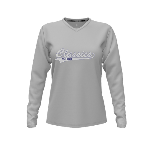 [FTLVCFGY-FYXS-LOGO1] Decker Comfort T-Shirt (Female Youth XS, Gray, V Neck, Logo 1, Long Sleeve)