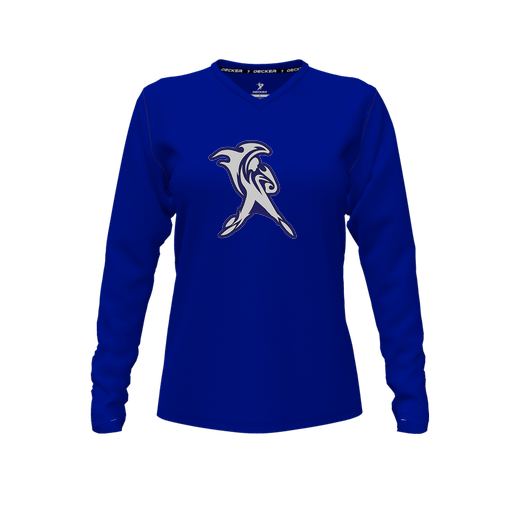 [CUS-DFW-TEES-PER-VNK-LSL-RYL-FYXS-LOGO2] Performance T-Shirt (Female Youth XS, Royal, V Neck, Logo 2, Long Sleeve)