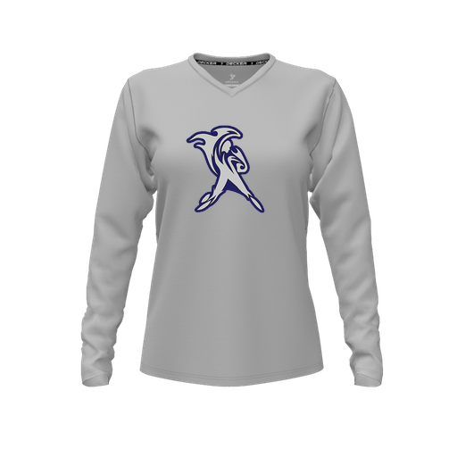 [CUS-DFW-TEES-PER-VNK-LSL-GRY-FYXS-LOGO2] Performance T-Shirt (Female Youth XS, Gray, V Neck, Logo 2, Long Sleeve)