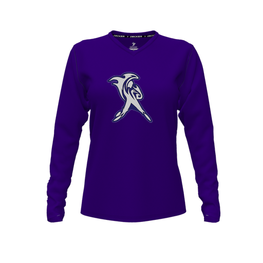 [CUS-DFW-TEES-PER-VNK-LSL-PUR-FYXS-LOGO2] Performance T-Shirt (Female Youth XS, Purple, V Neck, Logo 2, Long Sleeve)