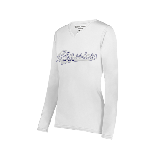 [222824.005.S-LOGO1] Ladies LS Smooth Sport Shirt (Female Adult S, White, Logo 1)